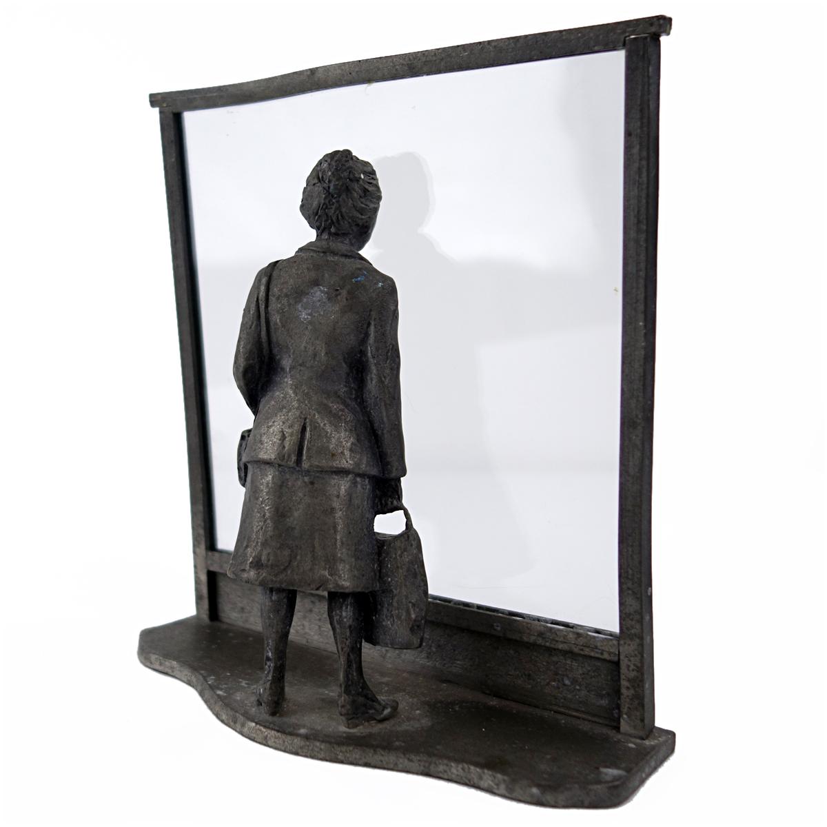 Zinc Statue of a Flemish Lady Who is Window Shopping at UNIC Supermarket For Sale 5