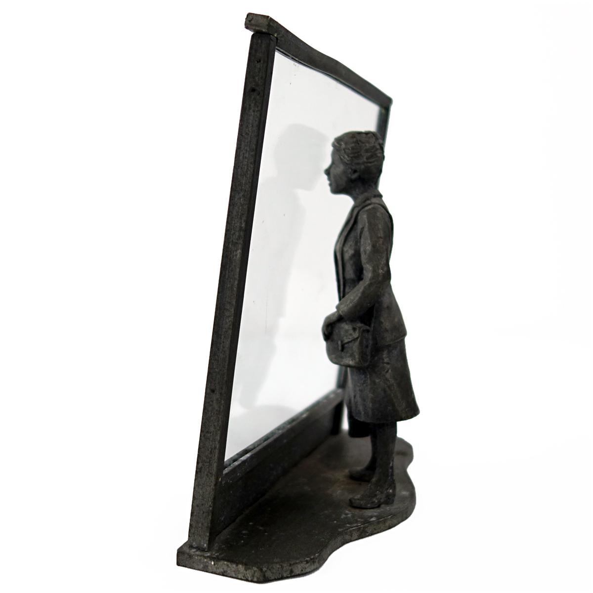 Zinc Statue of a Flemish Lady Who is Window Shopping at UNIC Supermarket For Sale 2