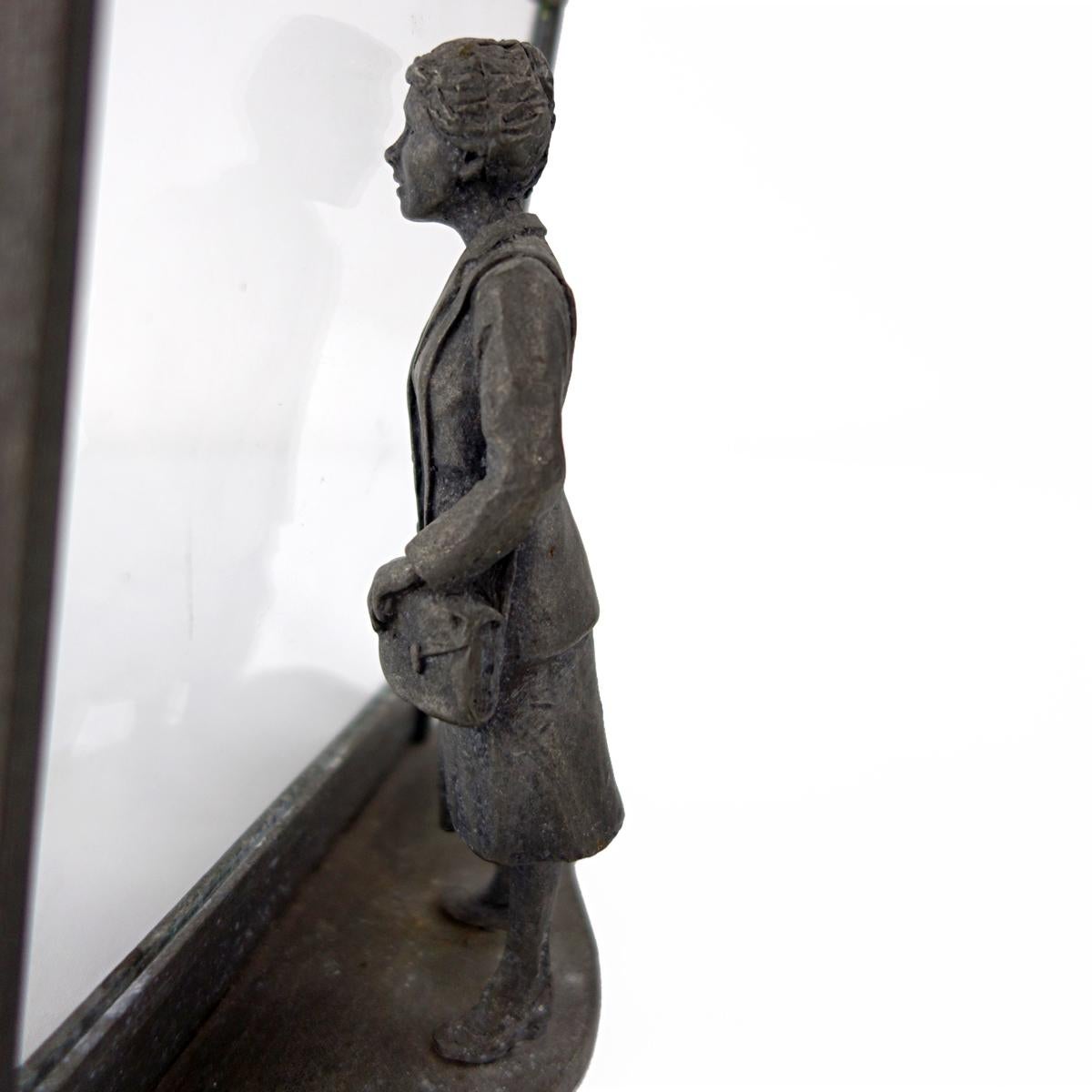 Zinc Statue of a Flemish Lady Who is Window Shopping at UNIC Supermarket For Sale 4