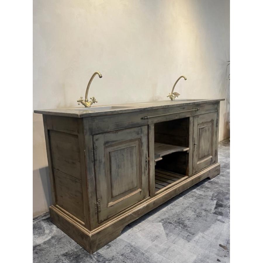 French Provincial Zinc Top Cabinet with Double Sinks, Fr-0180 For Sale