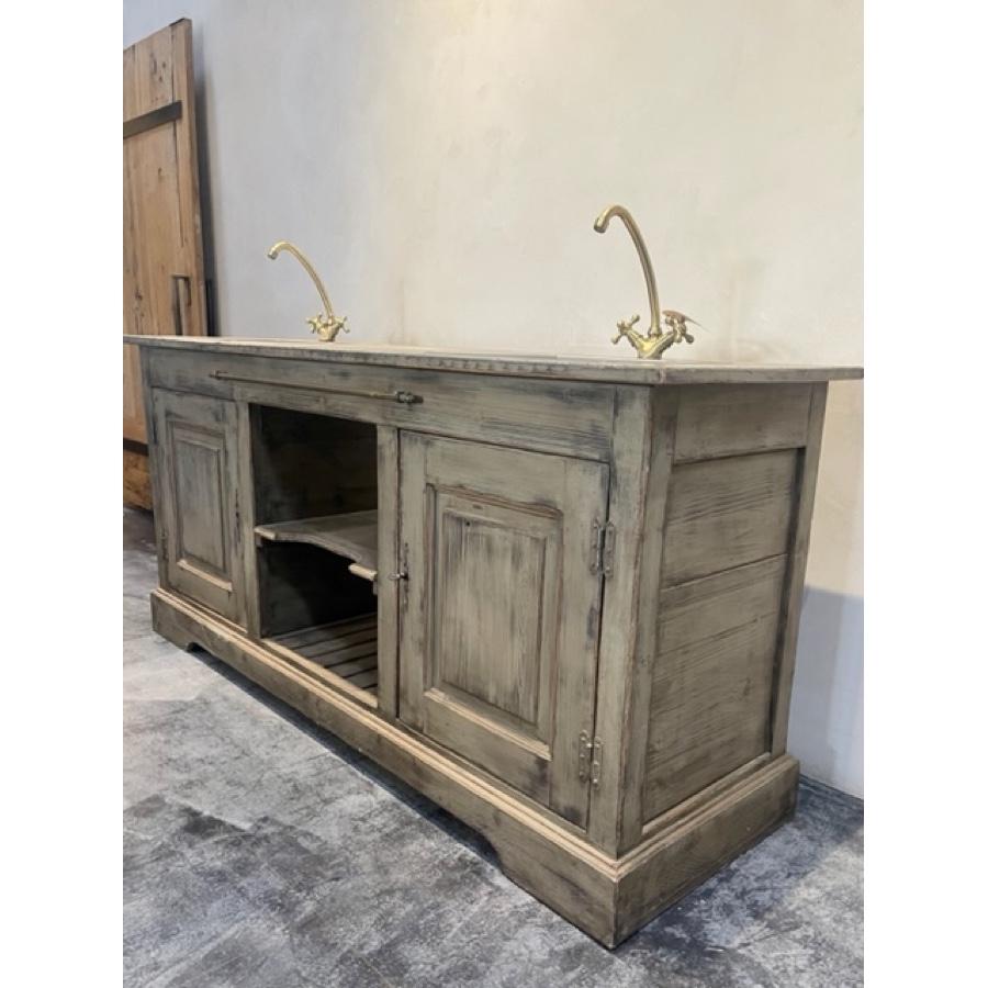 French Zinc Top Cabinet with Double Sinks, Fr-0180 For Sale