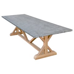 Mesa de granja con tablero de zinc, hecha de teca, construida por encargo por Petersen Antiques