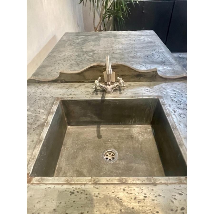 French Zinc Top Island with Integral Sink, FR-0058 For Sale