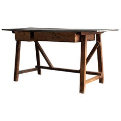 Zinc Top Primitive Working Table from Italy, 1870s