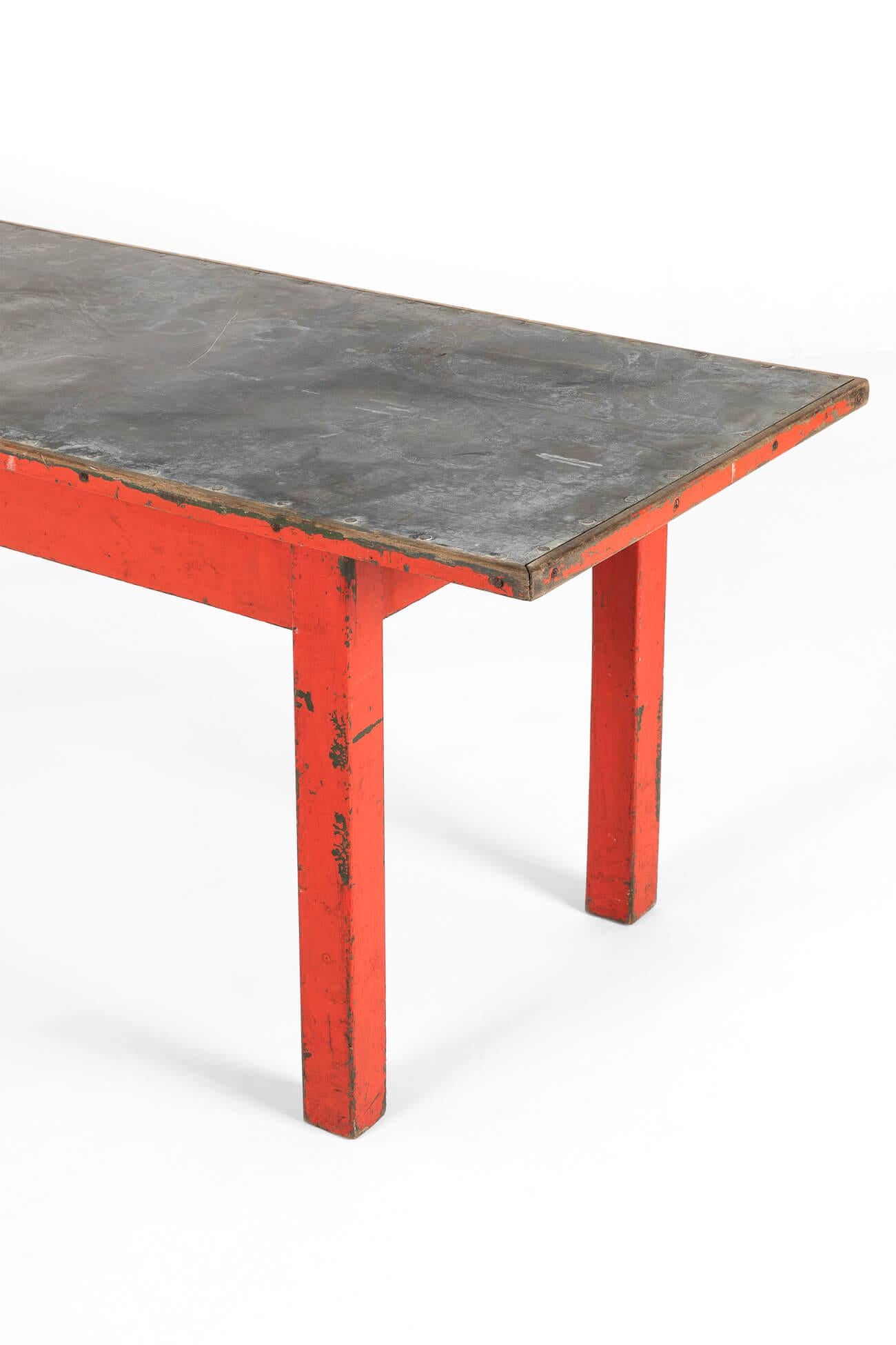 Hand-Crafted Zinc Top Table by C.W.S LTD For Sale