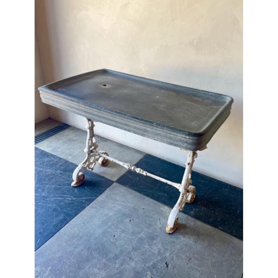 French Zinc Top-Wrought Iron Base Table, FR-1174 For Sale