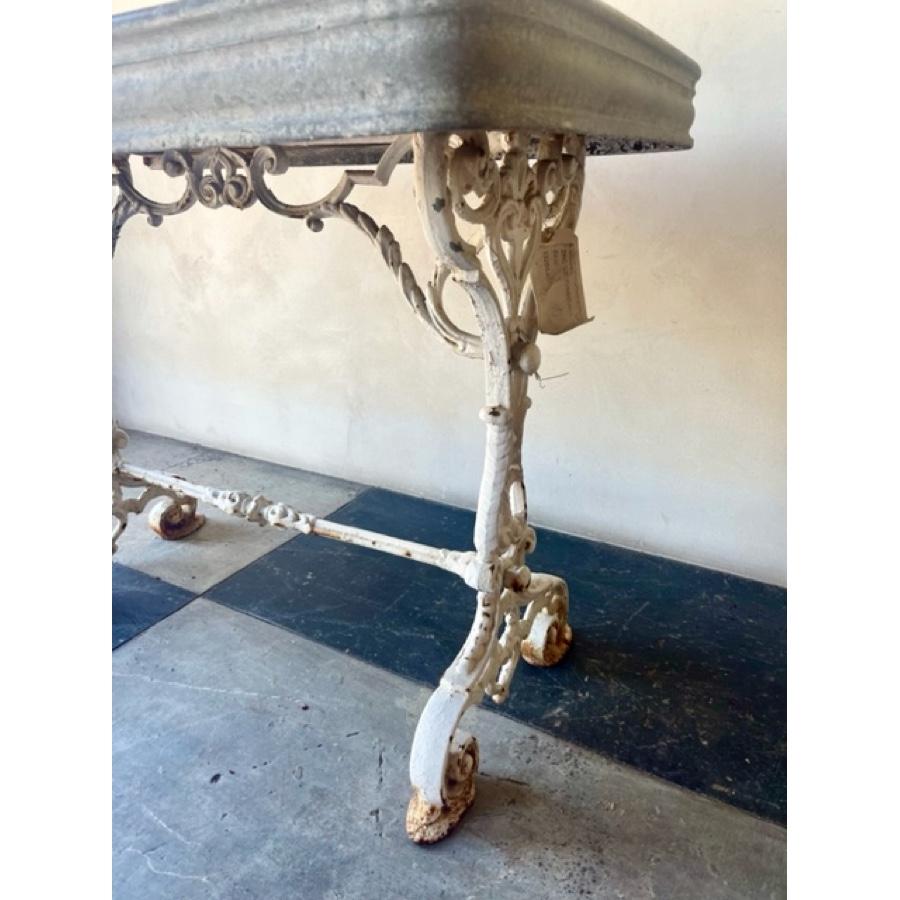 Zinc Top-Wrought Iron Base Table, FR-1174 For Sale 1