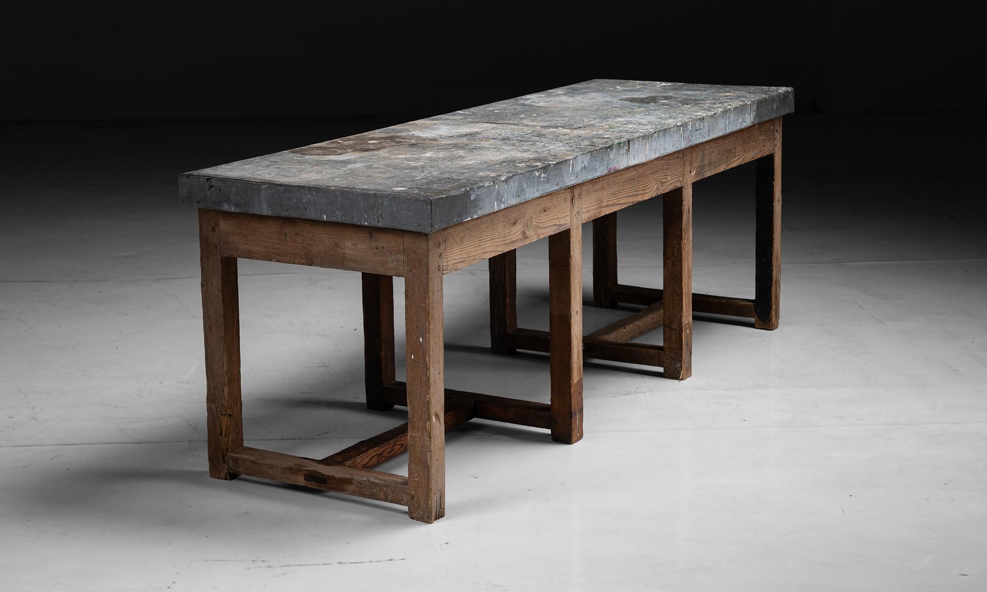 French Zinc Work Table, France Circa 1920