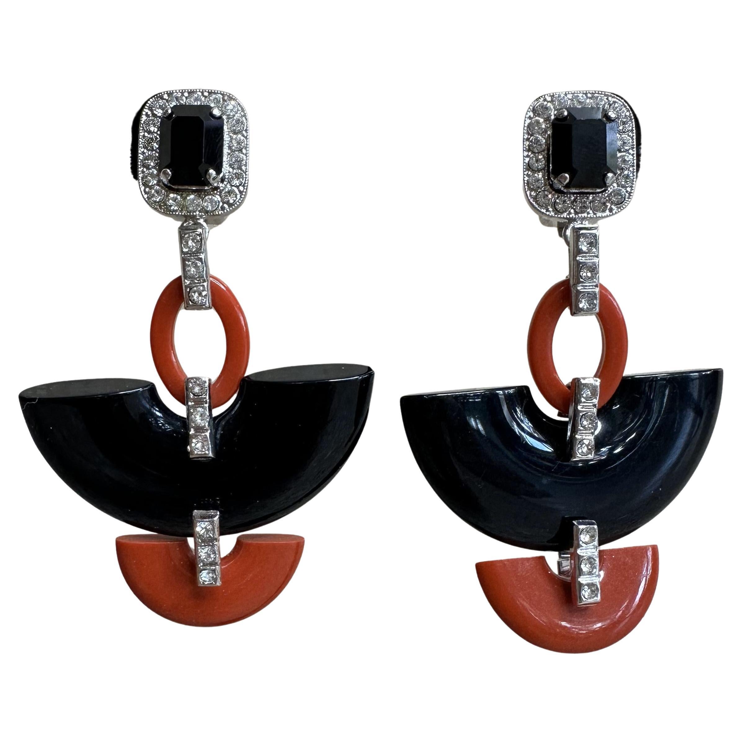 Zini Black & Red Clip on Earrings For Sale