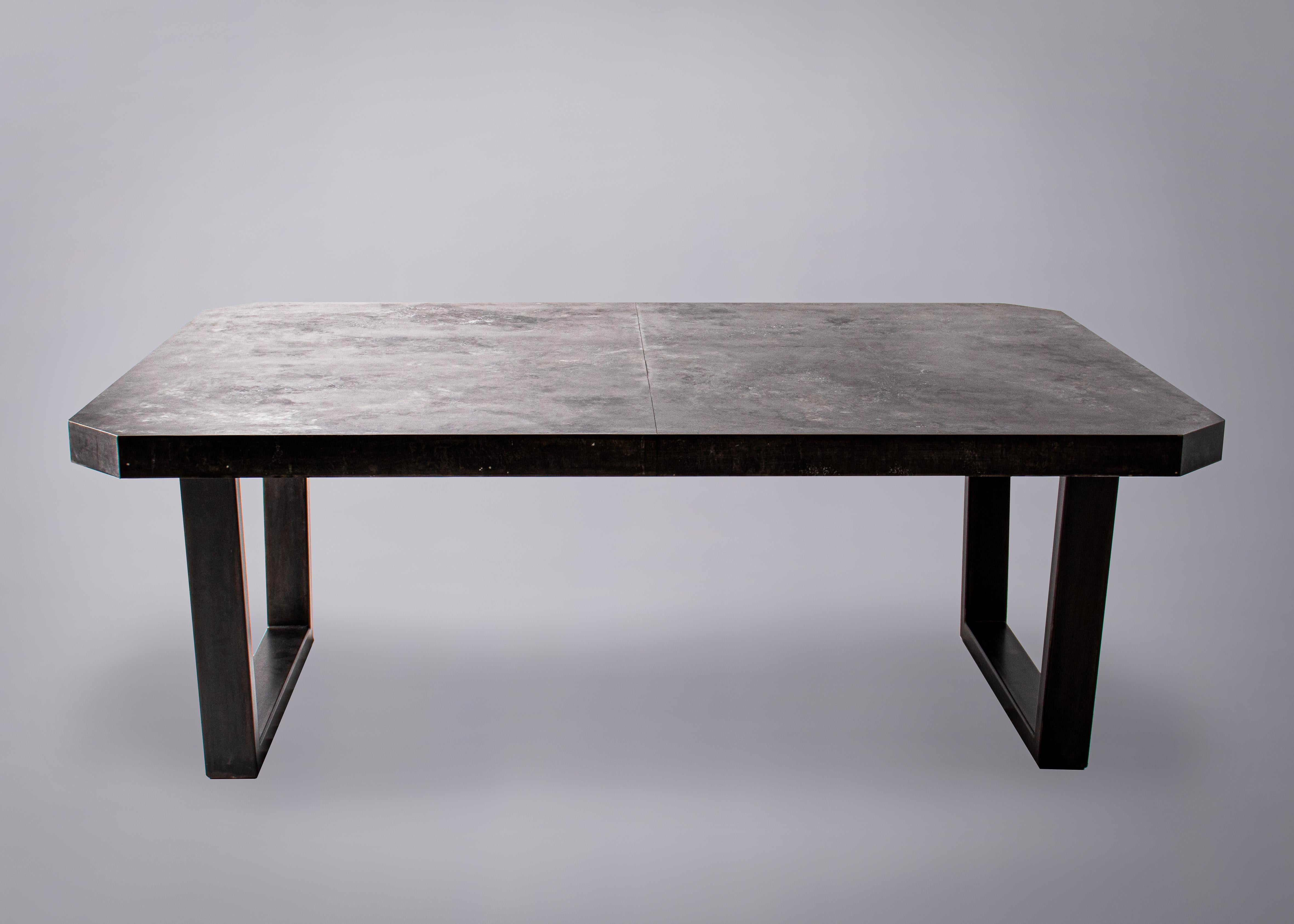 Zinc Octogon Dining Table with Black Hollow Steel Base In Good Condition For Sale In Dallas, TX