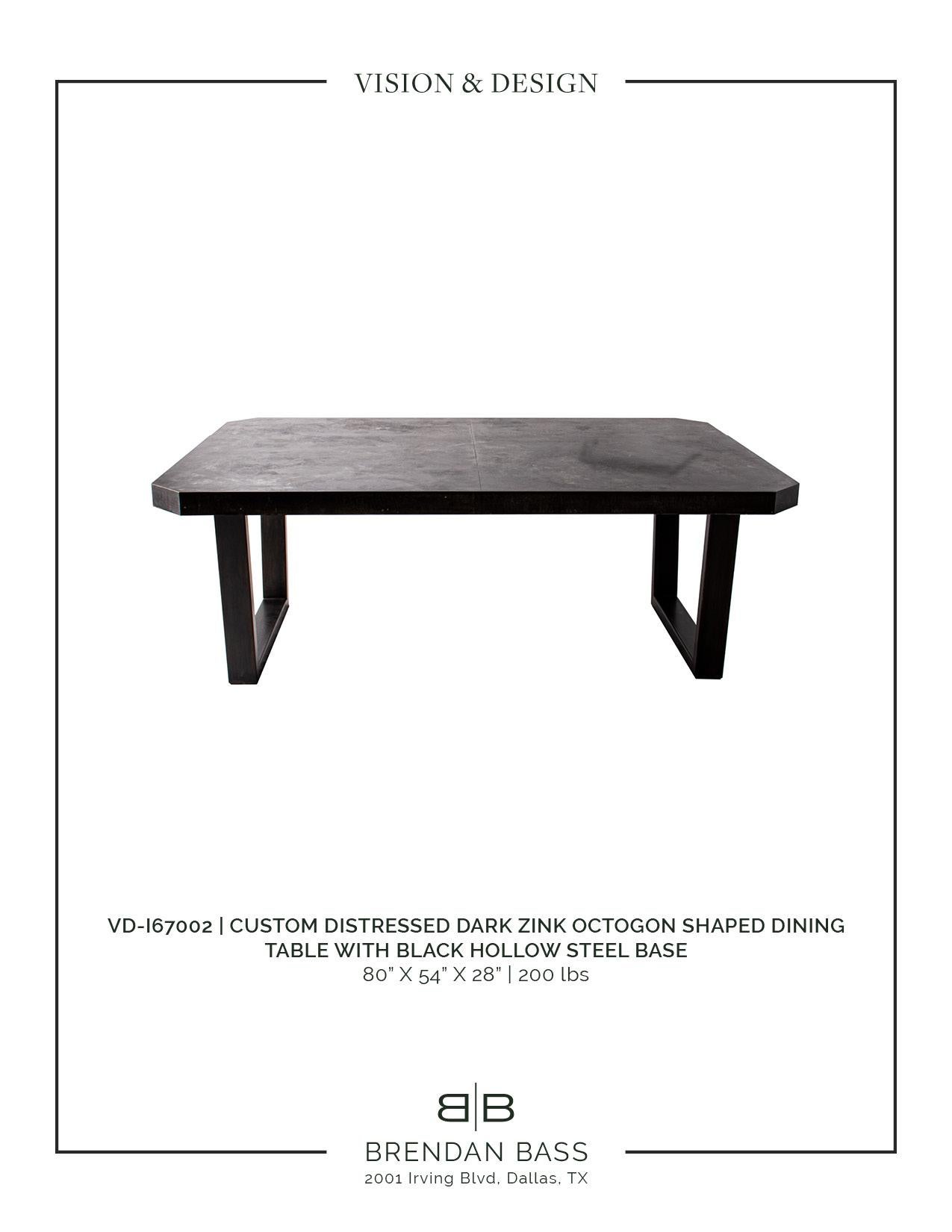 Contemporary Zinc Octogon Dining Table with Black Hollow Steel Base For Sale