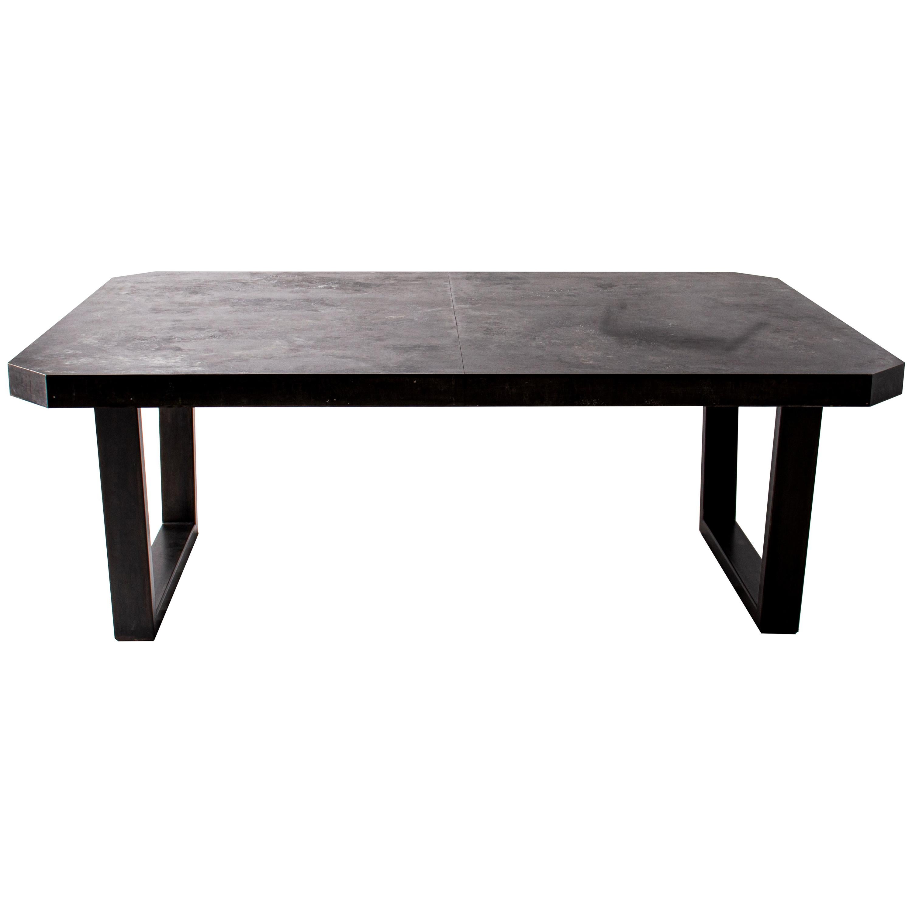 Zinc Octogon Dining Table with Black Hollow Steel Base For Sale