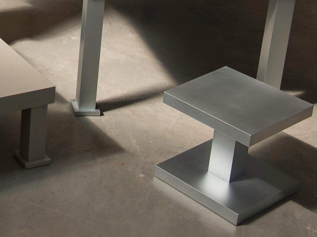 Italian Zinkino Small Square Zinc-Coated Coffee Table Designed by Aldo Cibic For Sale