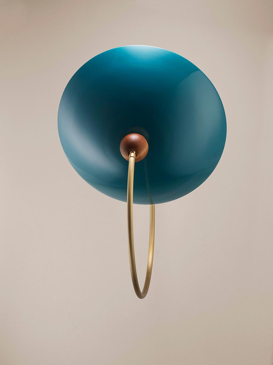 Contemporary ZINNIA Wall Sconce in Enamel, Brass & Walnut, Ginger Curtis x Blueprint Lighting For Sale