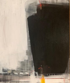 ‘Untitled’ Abstract Contemporary Minimalist Cityscape Black,White Yellow By Zion