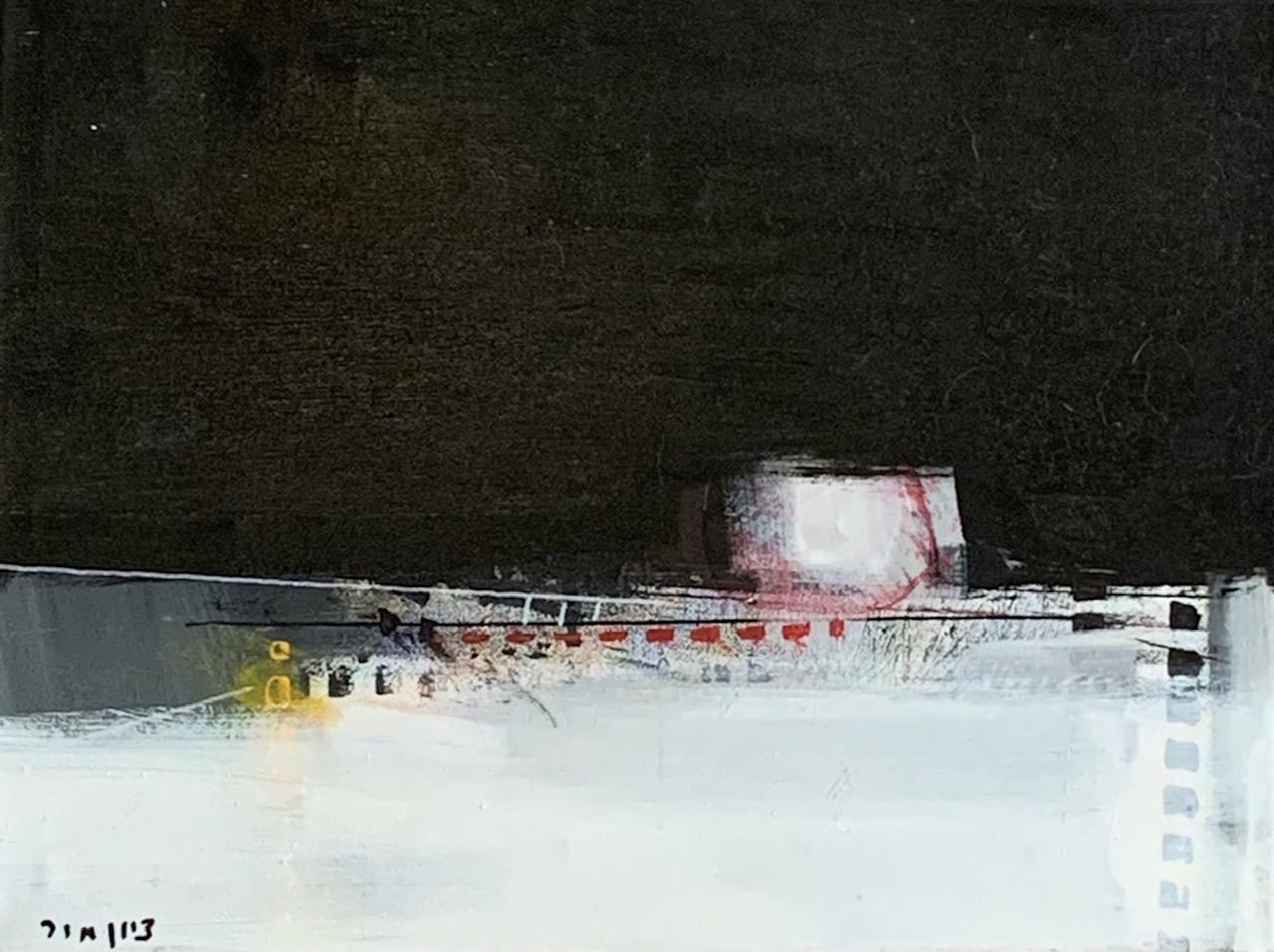 Zion Mor Landscape Painting - "Silent District" Black & White Minimalist Abstract Expressionist Landscape