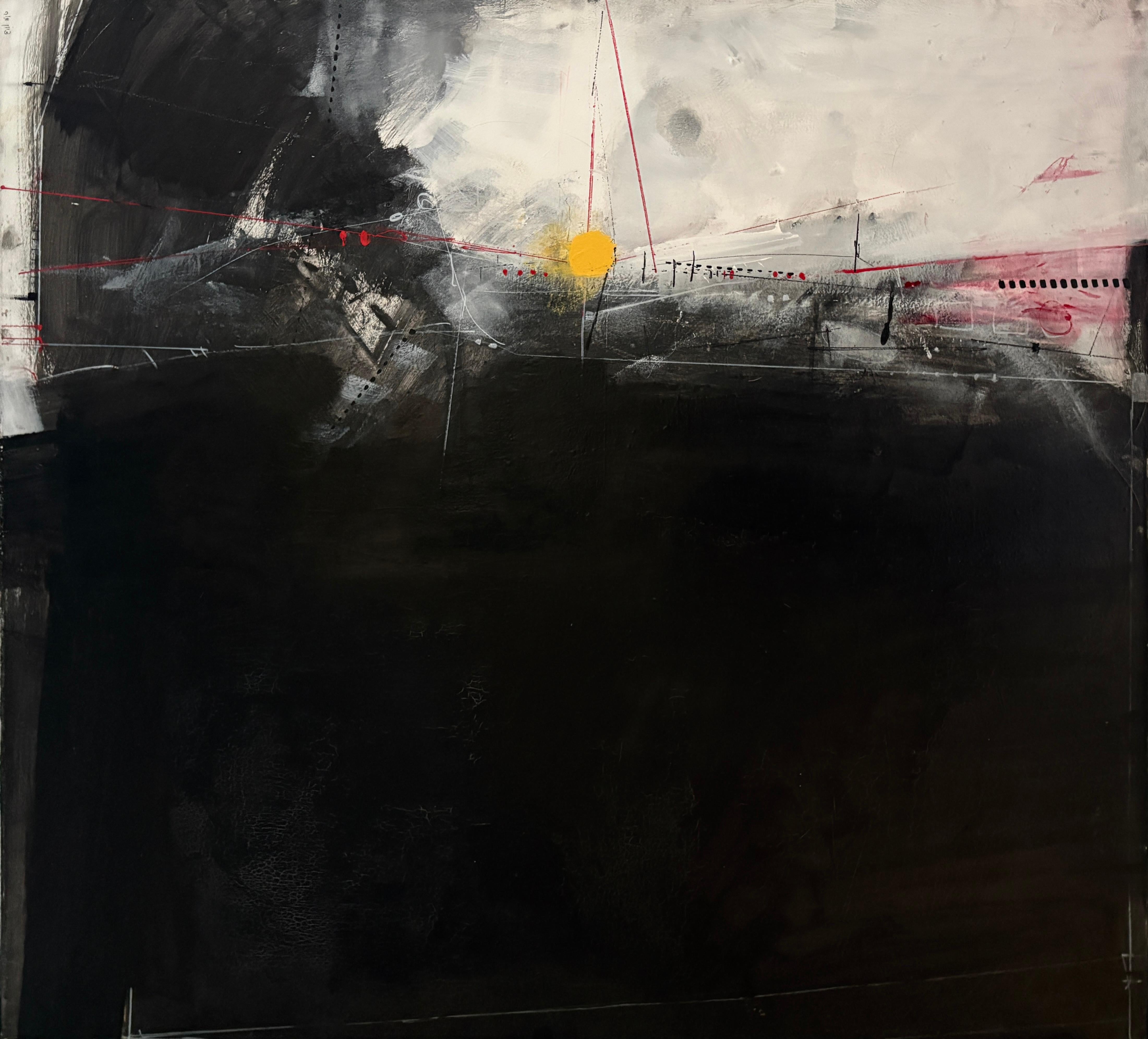 "Cargo" - Modern Structural Minimal Abstract Landscape with Black, White, Yellow