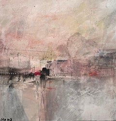 Paysage urbain   Peinture abstraite de paysage blanc et rouge Contemporary Art By Mor