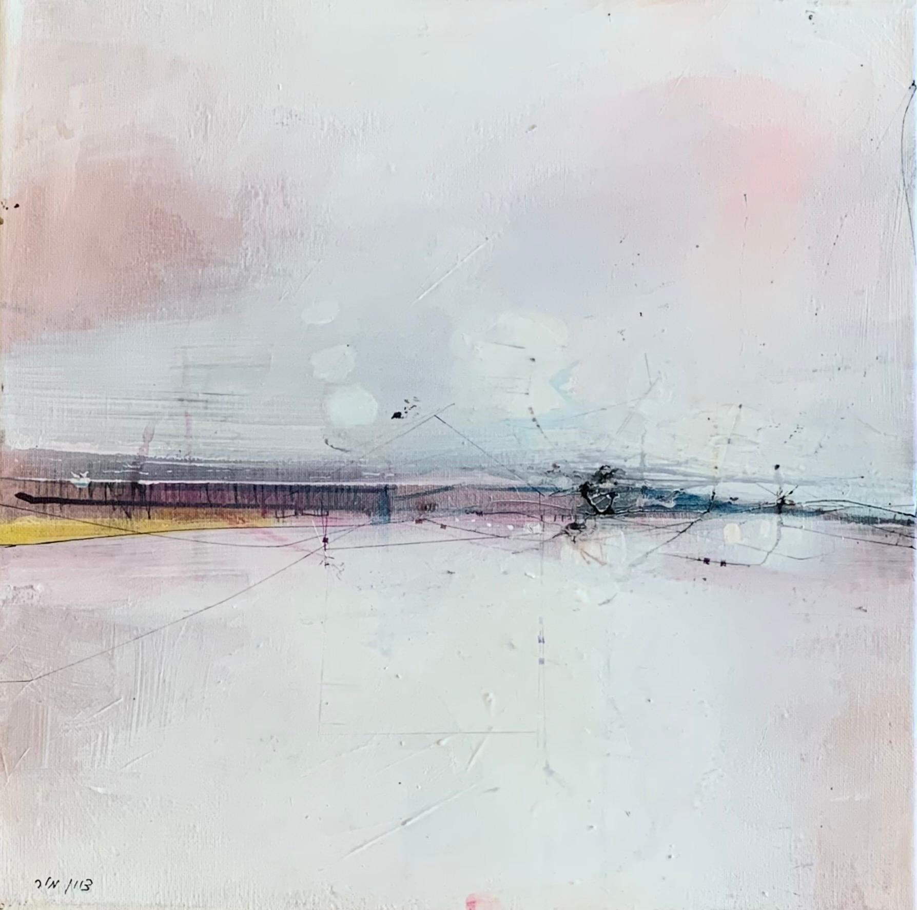 Abstract Painting di Zion Mor - 'Tramonto anticipato' Paesaggio urbano contemporaneo minimalista espressionista astratto