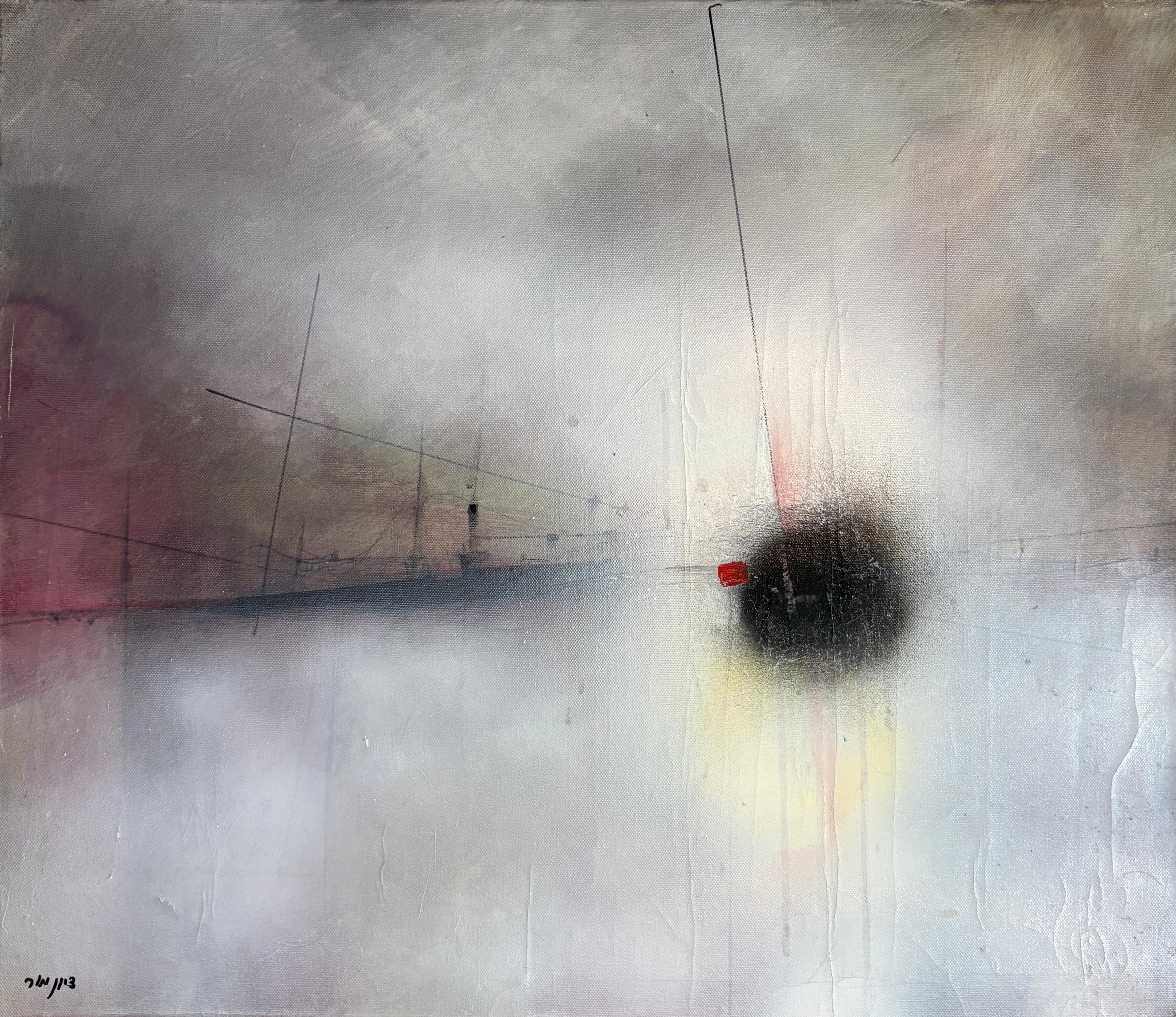 "Power Grid" - Minimal Atmospheric Landscape with Depth - Gray, Black, and Red