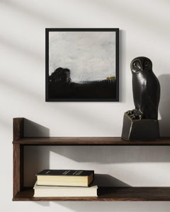 "The Station" - Modern Black and White Oil Paint Layered Abstract Landscape