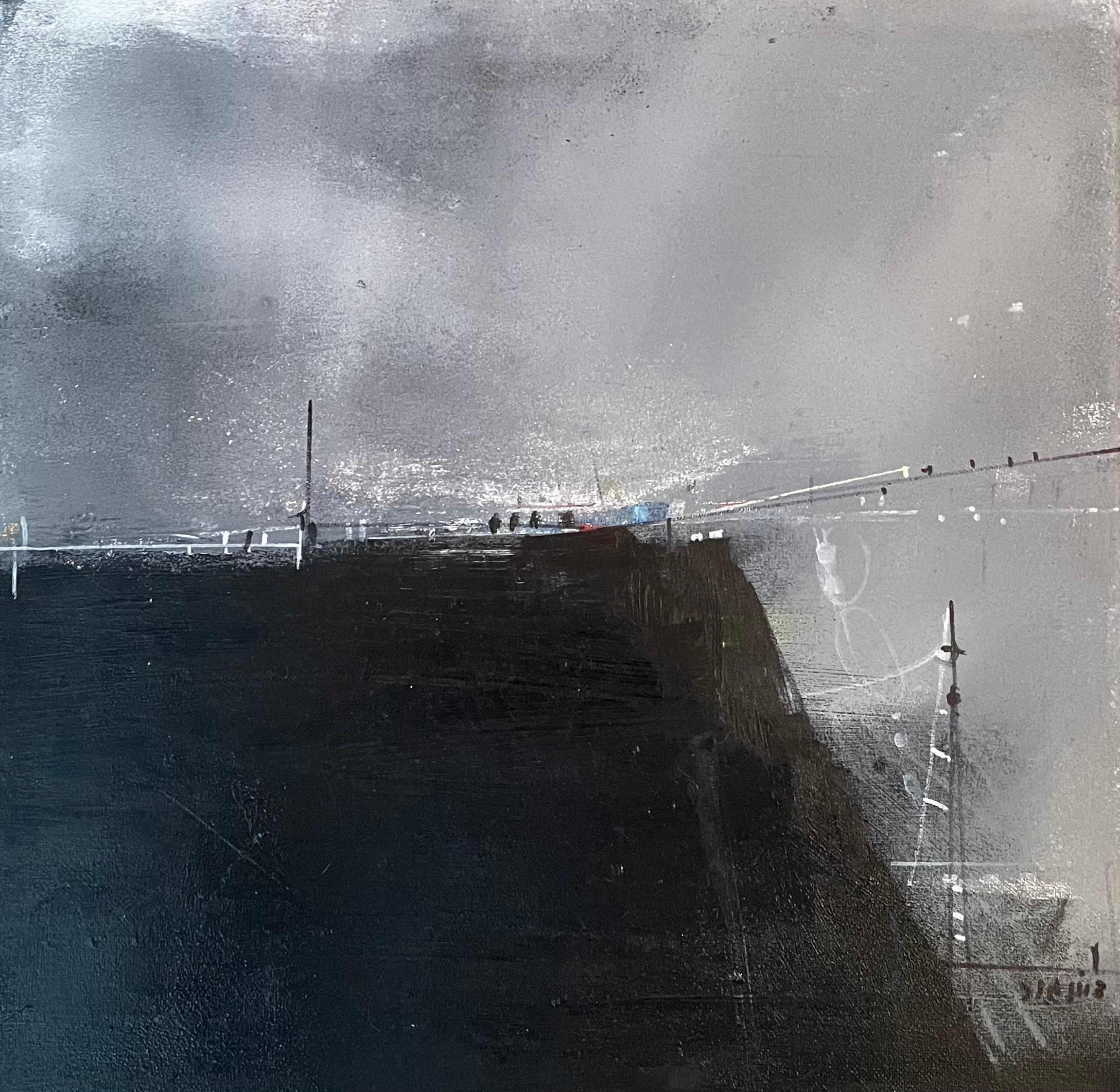 Landscape Painting de Zion Mor - "Montaña junto al mar" Paisaje Minimalista Expresionista Abstracto Contemporáneo