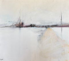 Paysage urbain abstrait contemporain blanc et rouge  Acrylique noire et noire de Zion