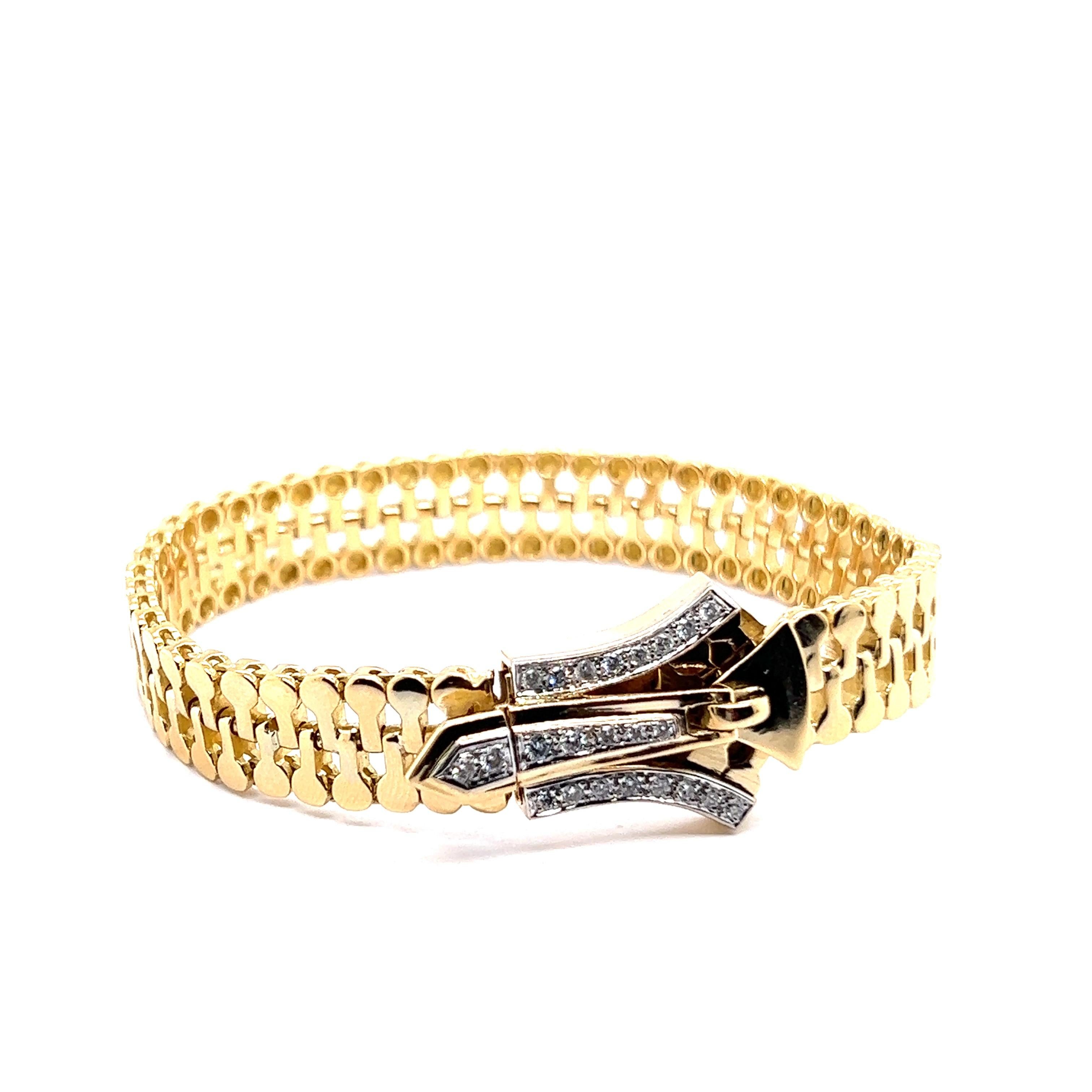 Zipper Bracelet with Diamonds in 18 Karat Yellow and White Gold For Sale 2
