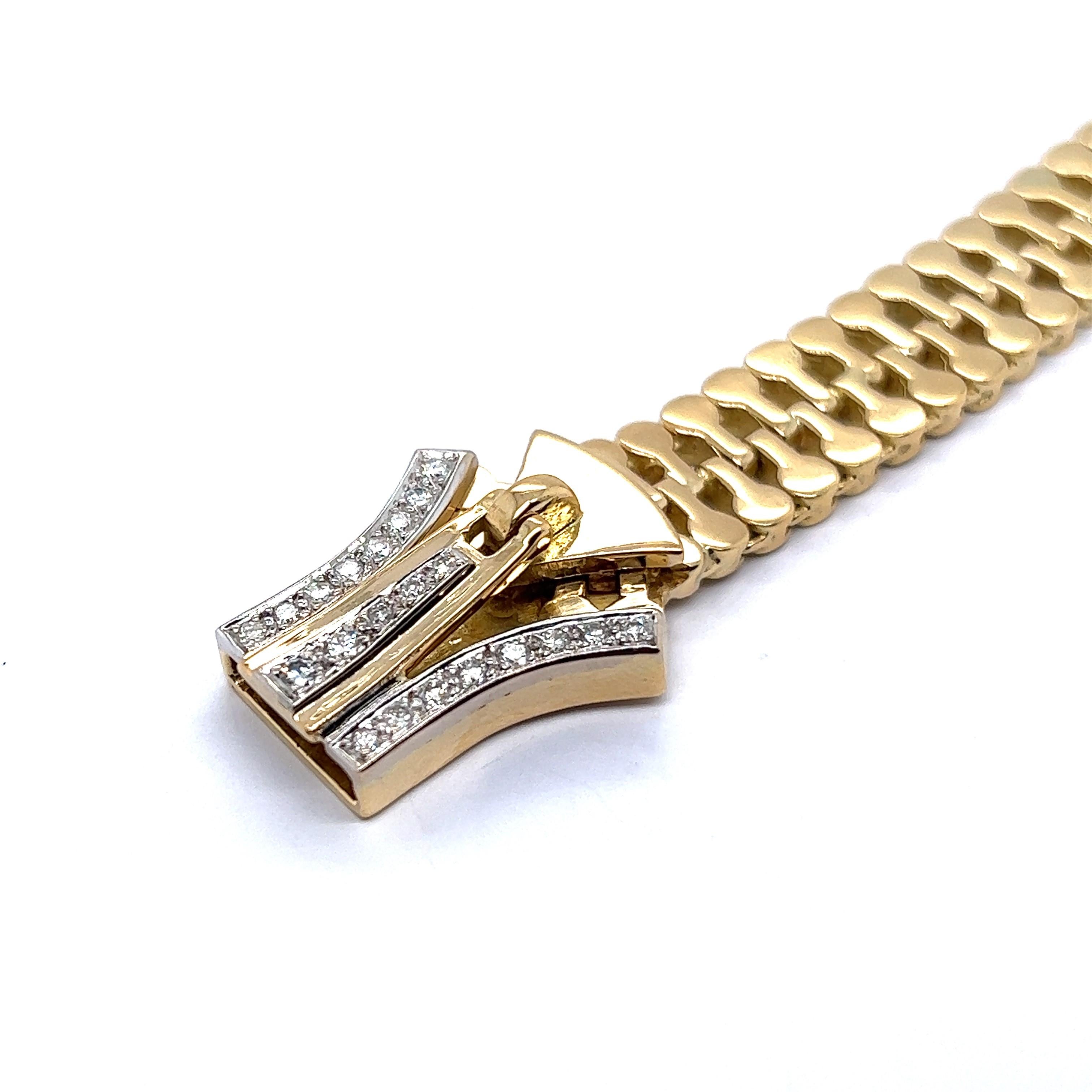 Artist Zipper Bracelet with Diamonds in 18 Karat Yellow and White Gold For Sale