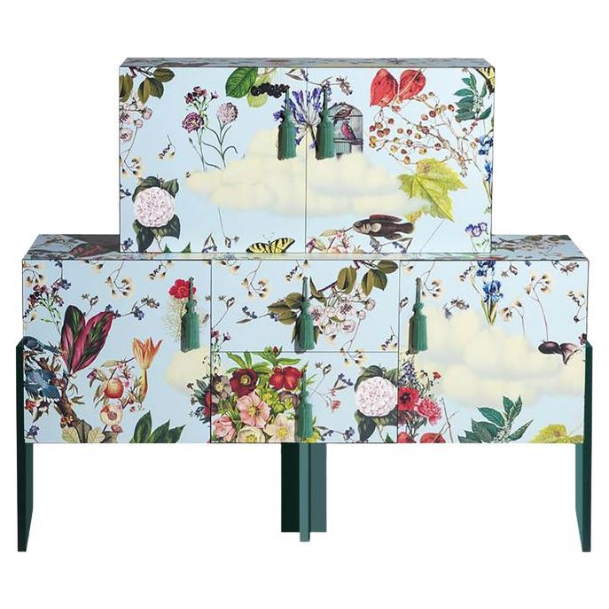 Meuble de rangement Ziqqurat L à motifs floraux et sarcelle de Driade