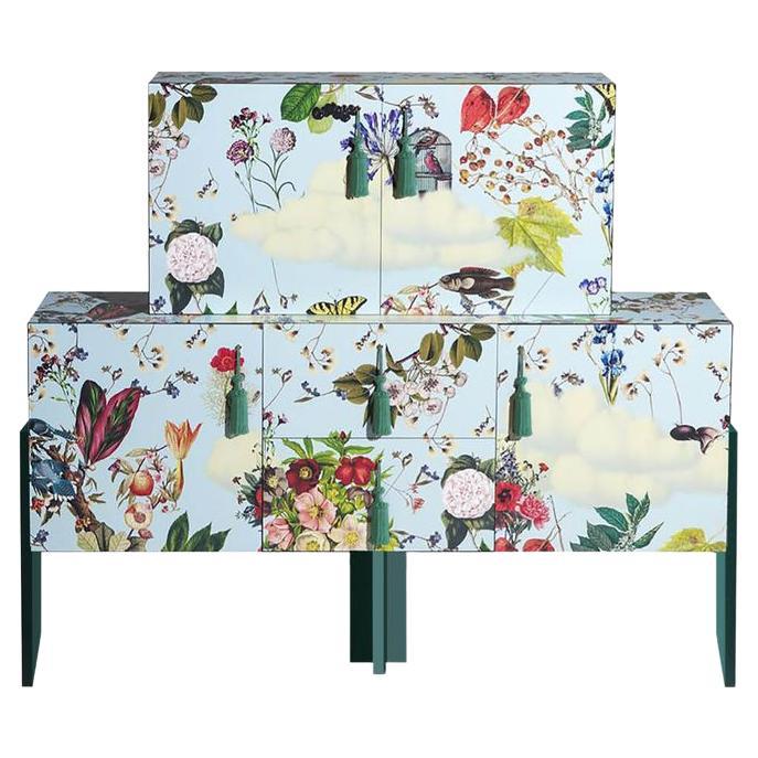 Ziqqurat Cabinet L Floral and Teal Color by Driade For Sale