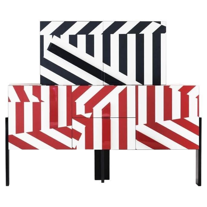 Ziqqurat Cabinet L White Black Red Stripes by Driade For Sale