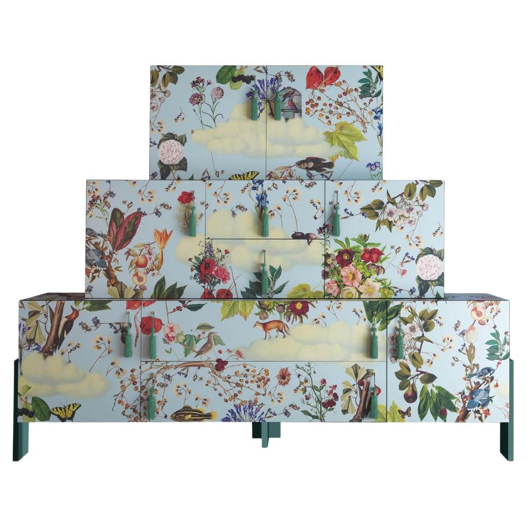 Meuble de rangement Ziqqurat XL à motifs floraux et sarcelle de Driade
