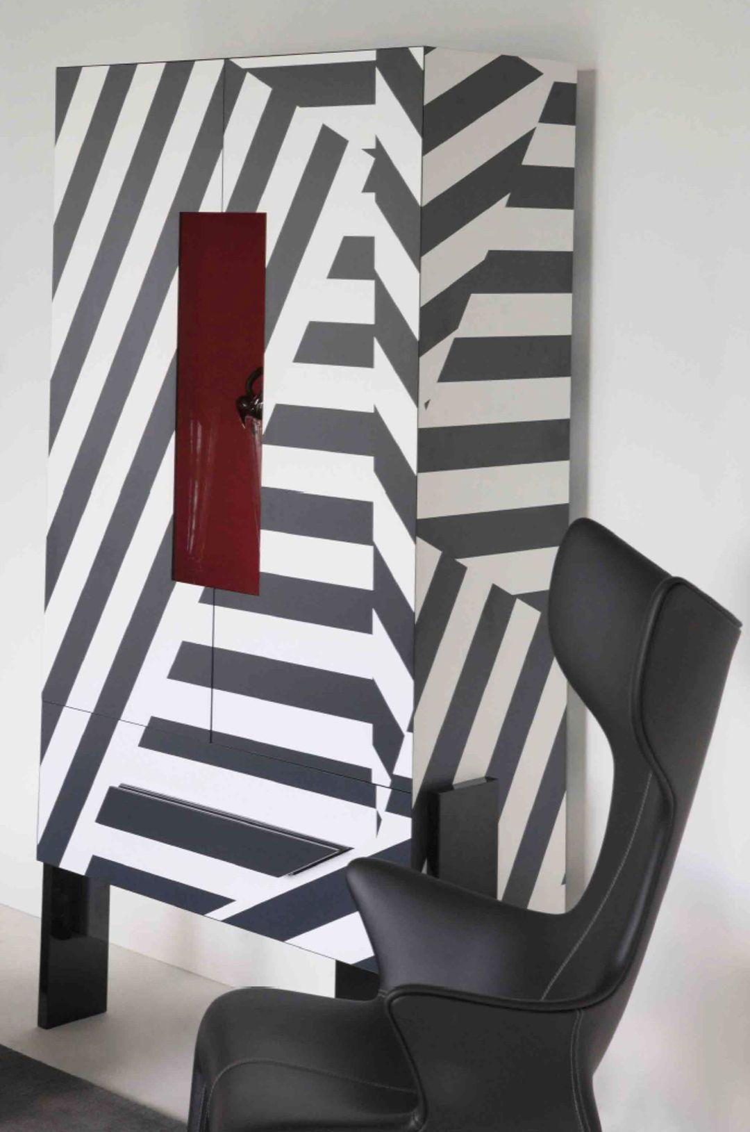 Italian Ziqqurat Vertical Cabinet M White & Black Stripes by Driade For Sale