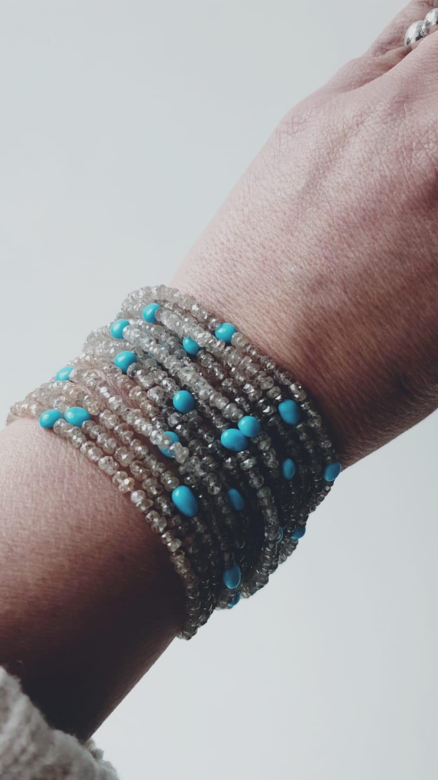 Artisan Zircon and Natural Turquoise Multistring Bracelet For Sale