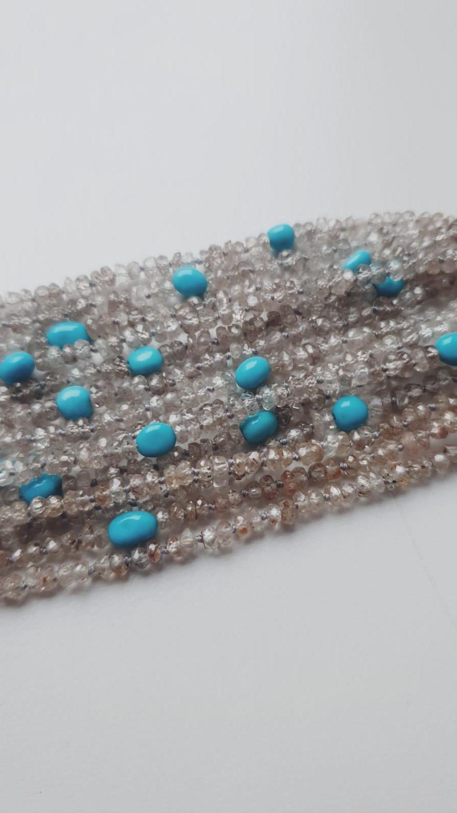 Mixed Cut Zircon and Natural Turquoise Multistring Bracelet For Sale