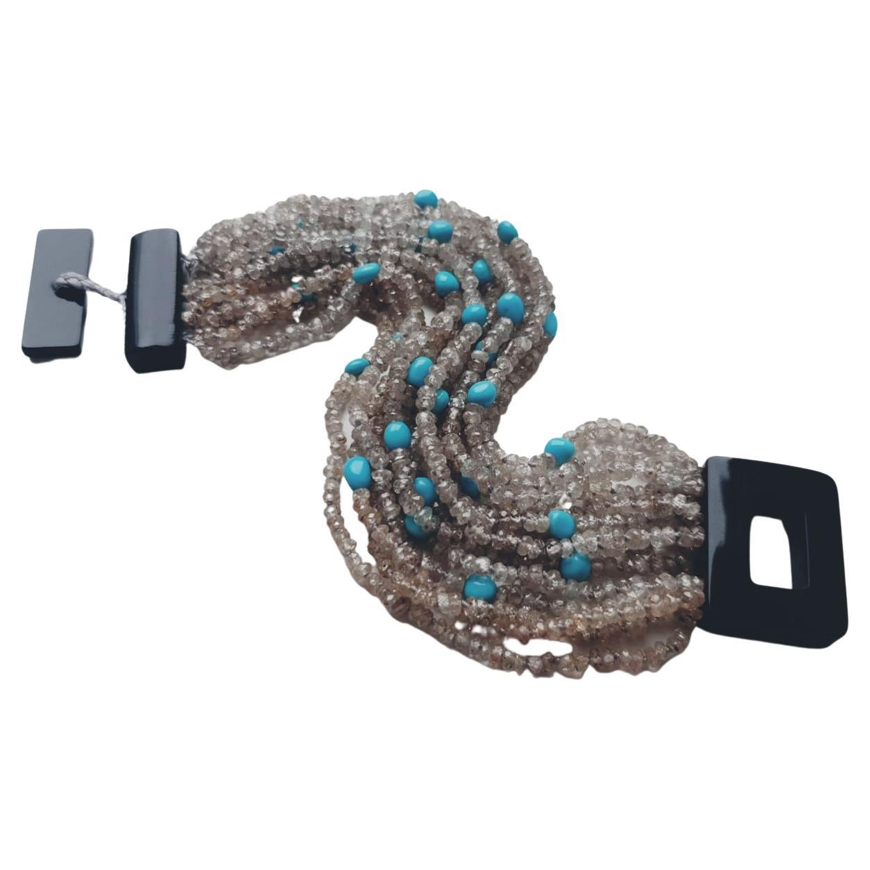 Zircon and Natural Turquoise Multistring Bracelet For Sale