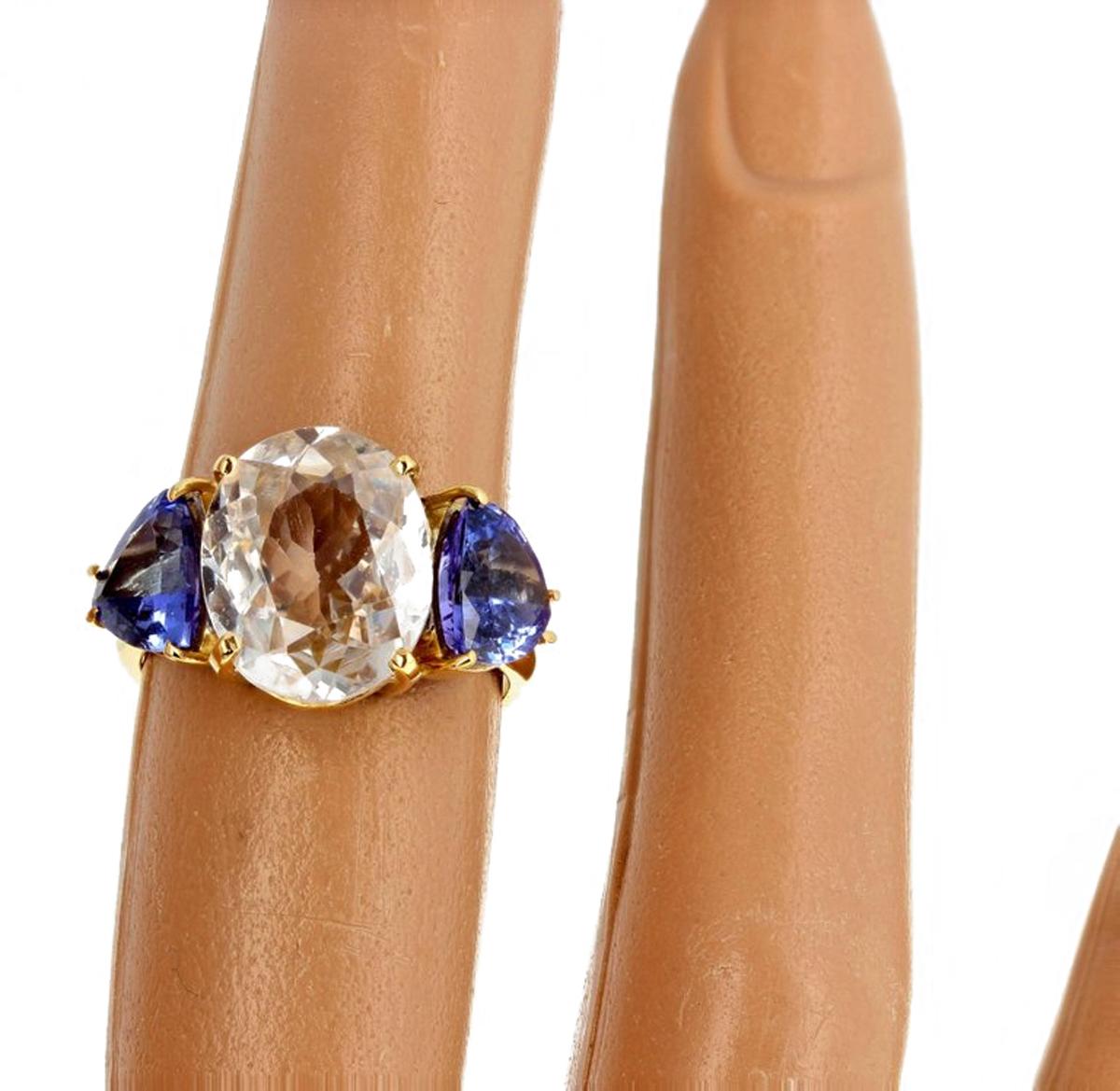 Mixed Cut AJD Natural Bright 5Ct Cambodian Zircon & Tanzanite 18Kt Gold Cocktail Ring For Sale
