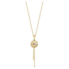 Zircon Ball Tassel Pendant Necklace 20" in 14K Solid Gold