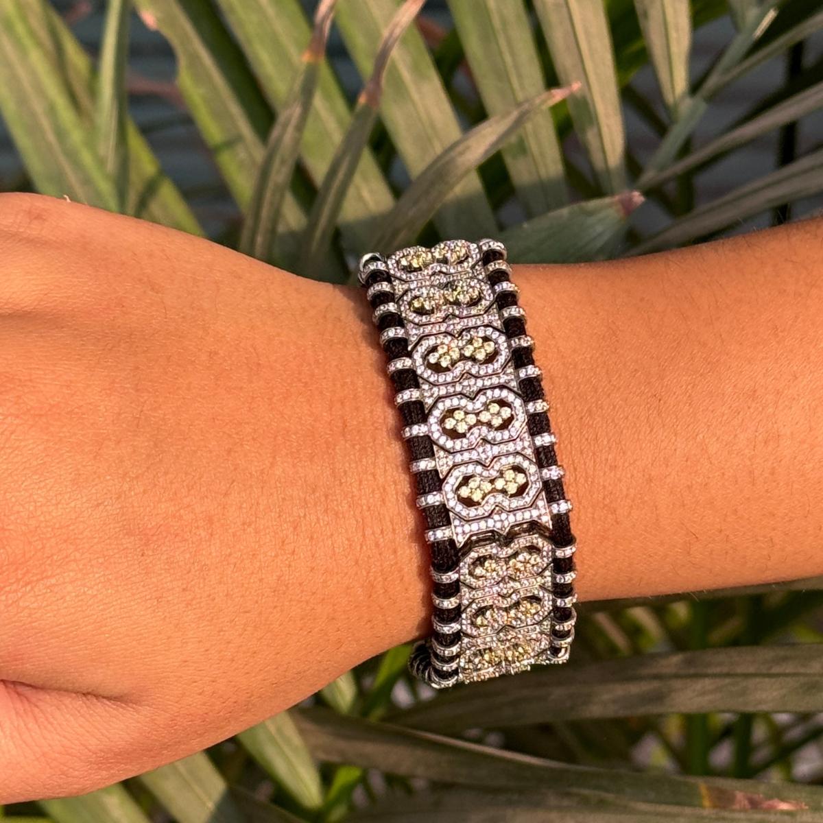 Handmade Jewelry Zircon Black Macrame Thread Bracelet for Women in sterling silver. You shall need statement thread bracelet to make a statement with your look. Each piece features dazzling cubic zirconia stones, renowned for their brilliance and