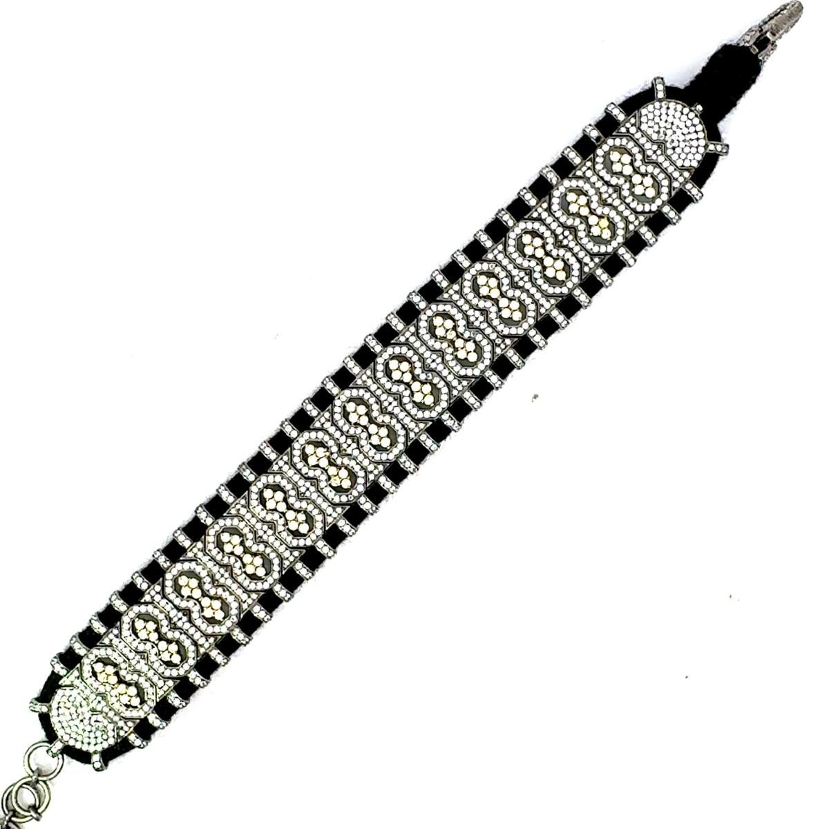 Round Cut Zircon Black Macrame Thread Bracelet for Women in Solid Silver Handmade Jewelry For Sale
