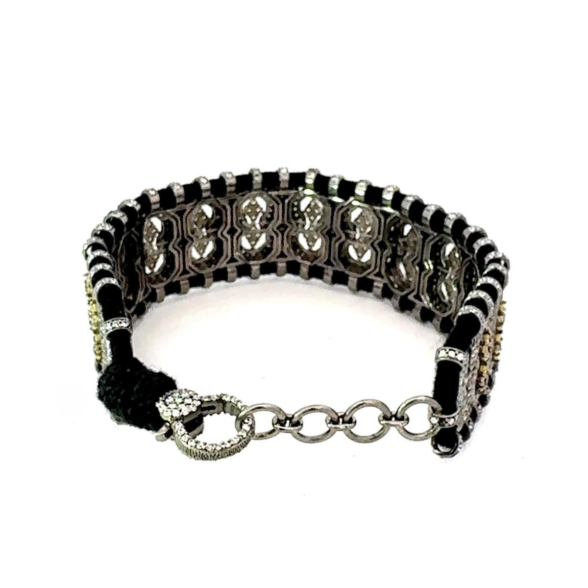 Women's Zircon Black Macrame Thread Bracelet for Women in Solid Silver Handmade Jewelry For Sale