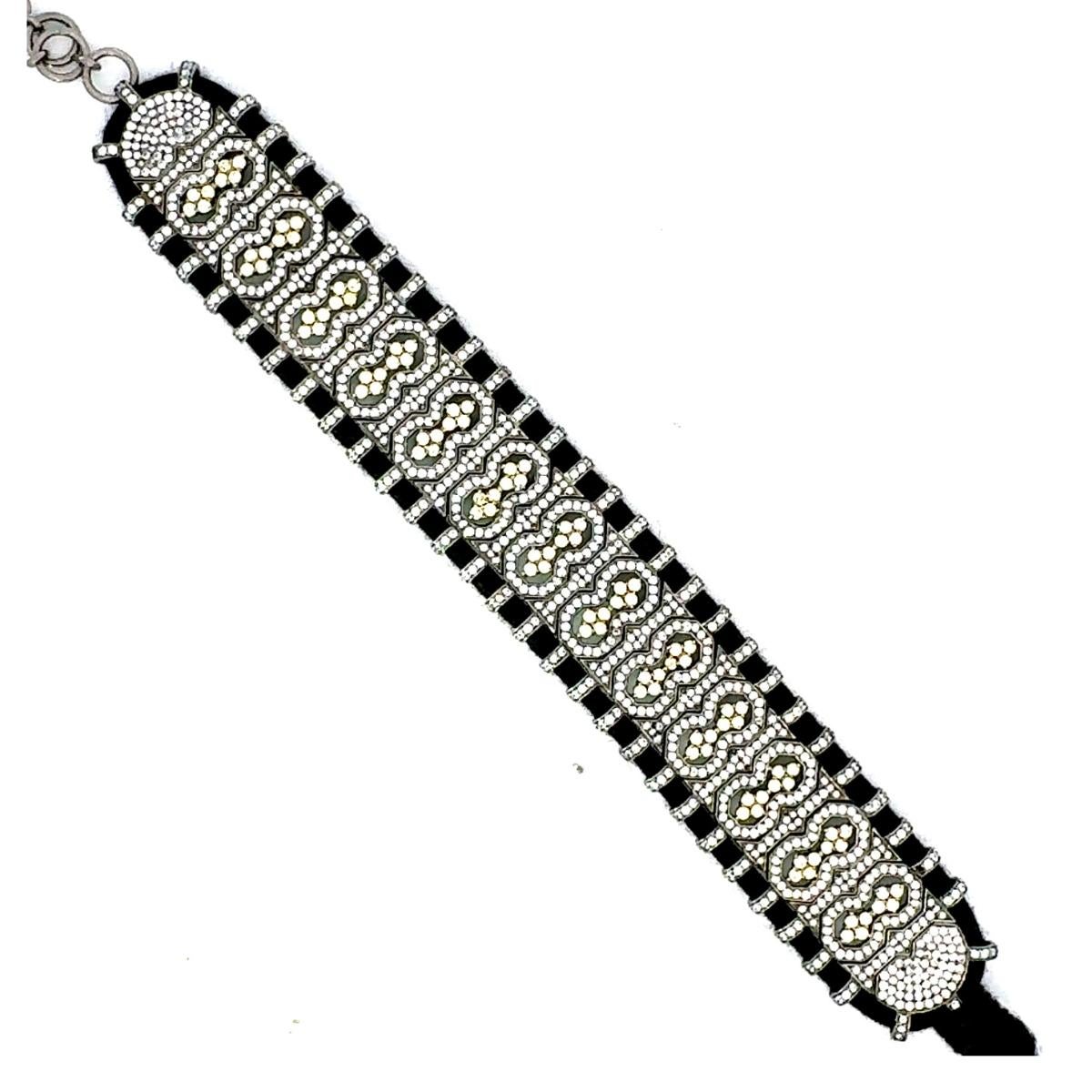 Zircon Black Macrame Thread Bracelet for Women in Solid Silver Handmade Jewelry For Sale 2