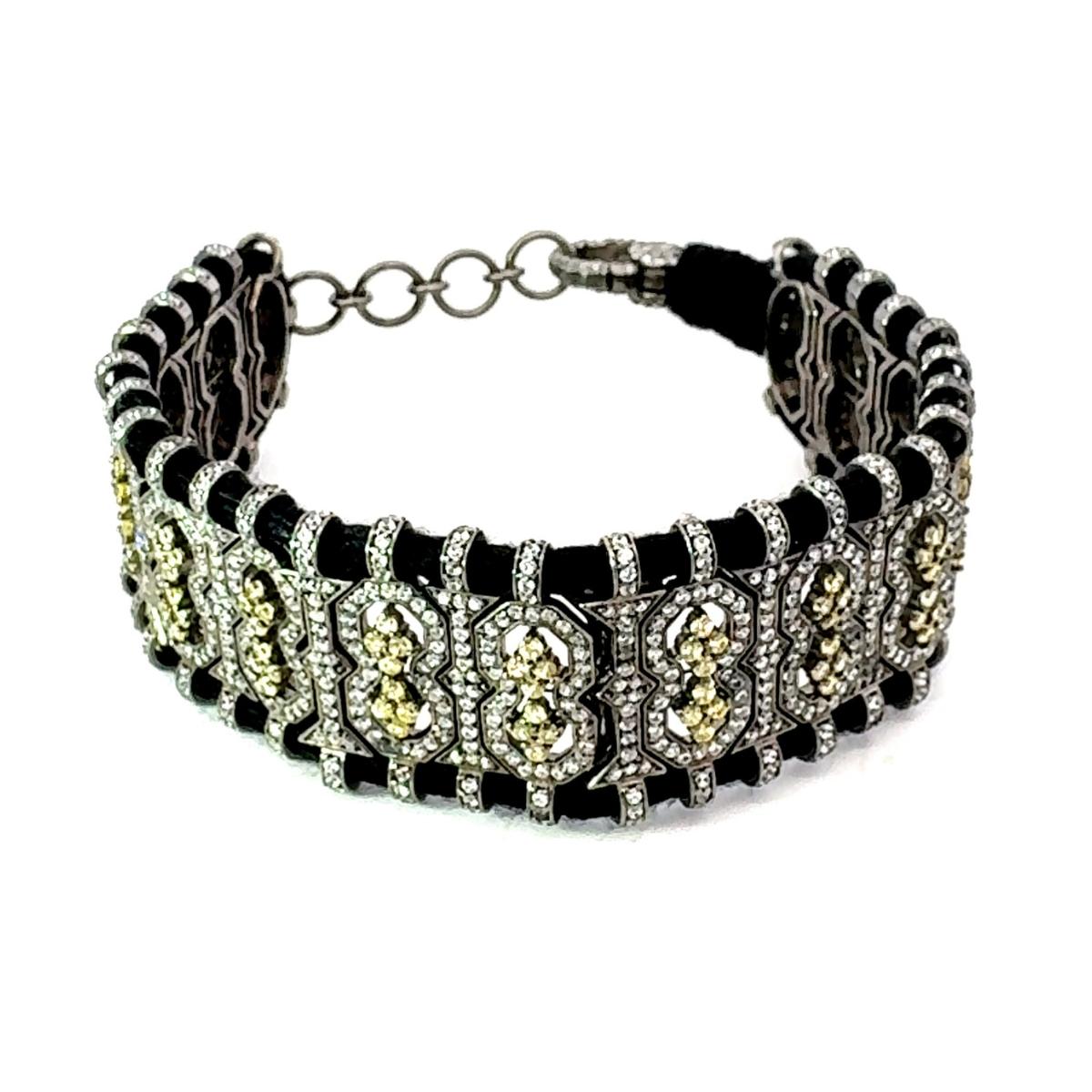 Zircon Black Macrame Thread Bracelet for Women in Solid Silver Handmade Jewelry For Sale 3