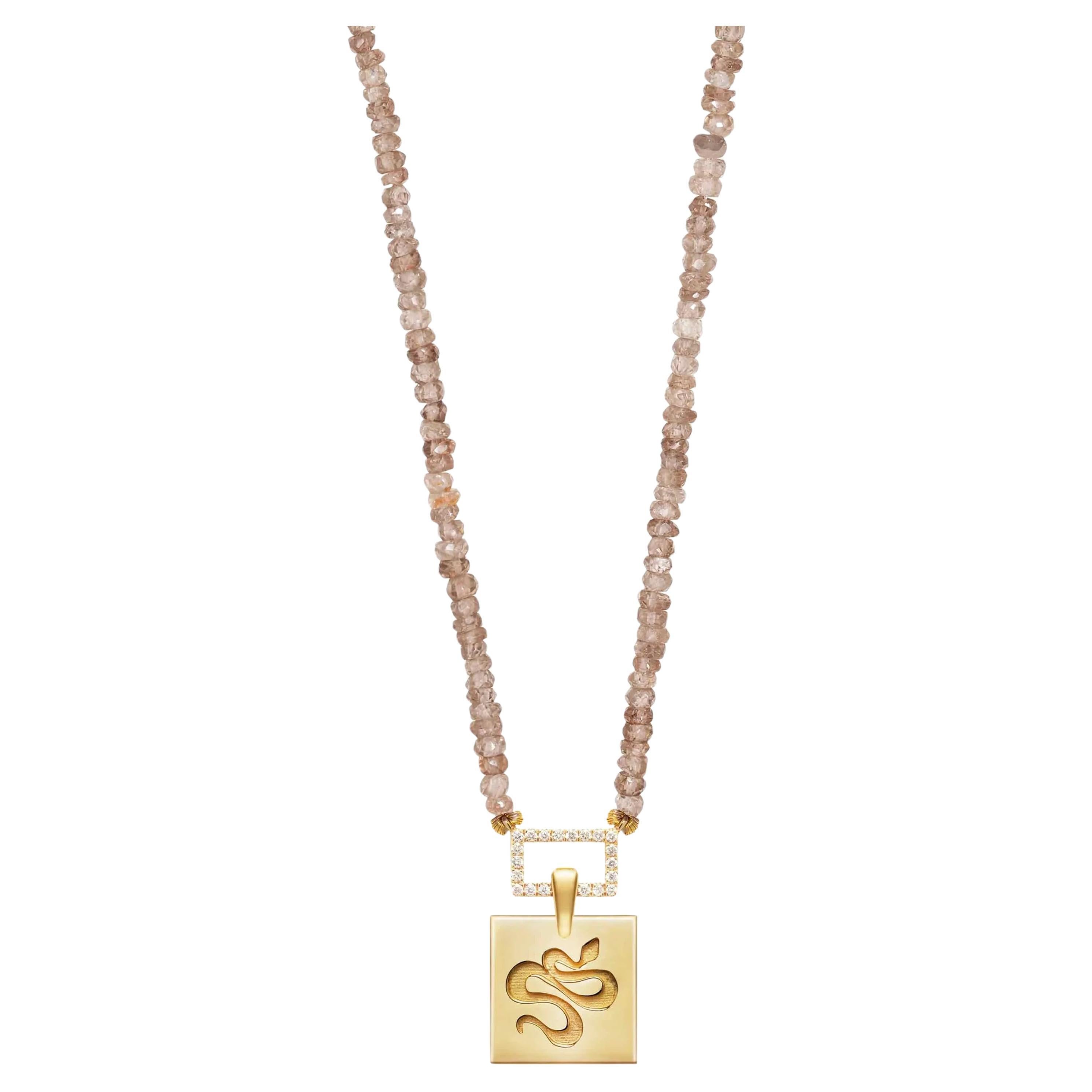 Zircon Champagne Beaded Necklace with Squared Snake Motif For Sale