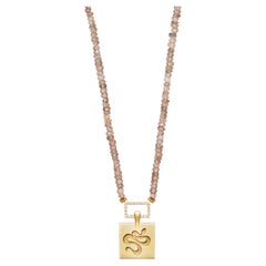 Zircon Champagne Beaded Necklace with Squared Snake Motif