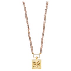 Zircon Champagne Beaded Necklace with Squared Snake Motif