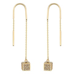 Zircon Cube Threader Earrings in 14K Solid Yellow Gold