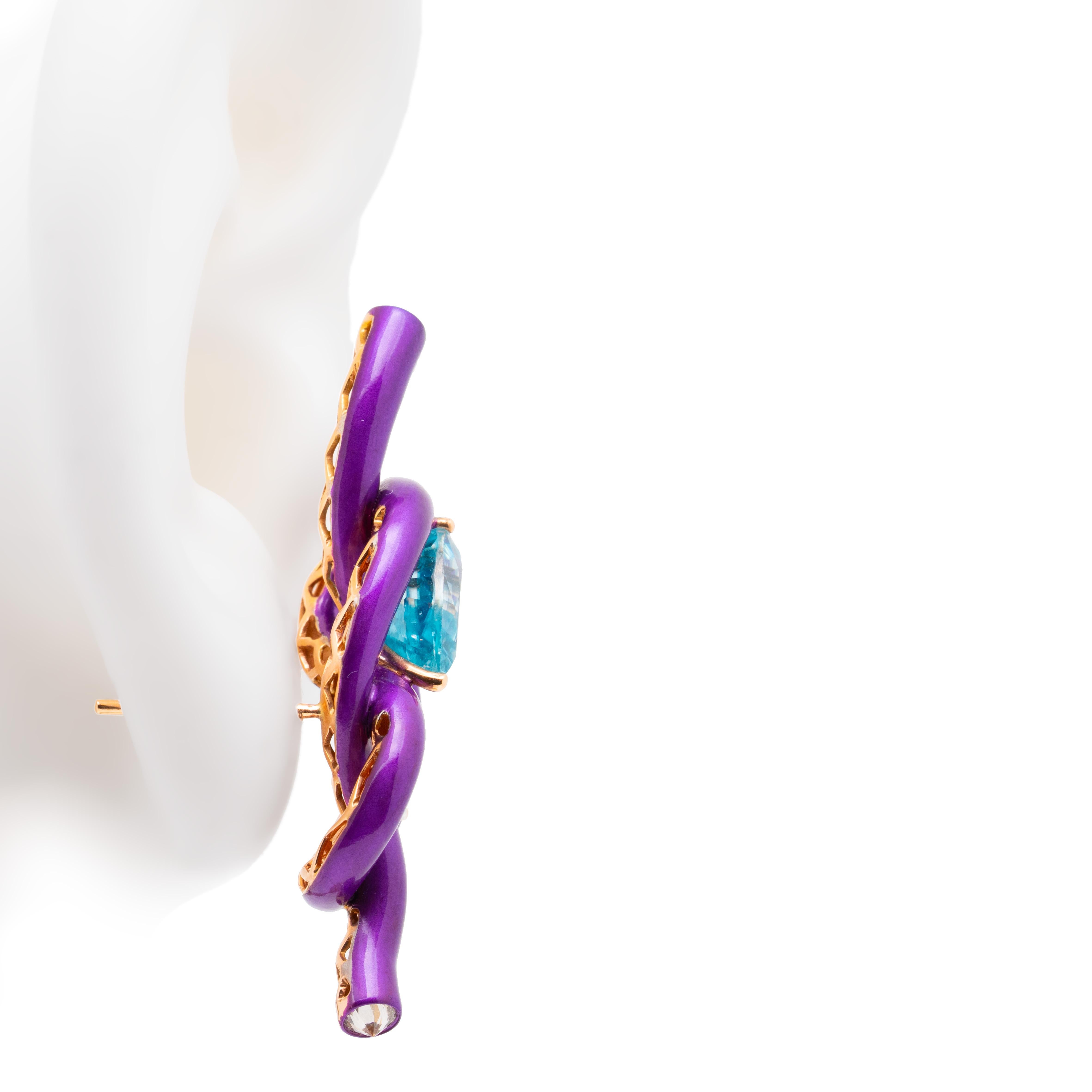 Moderno Orecchini con zircone e diamante, oro rosa 18 carati, Austy Lee in vendita