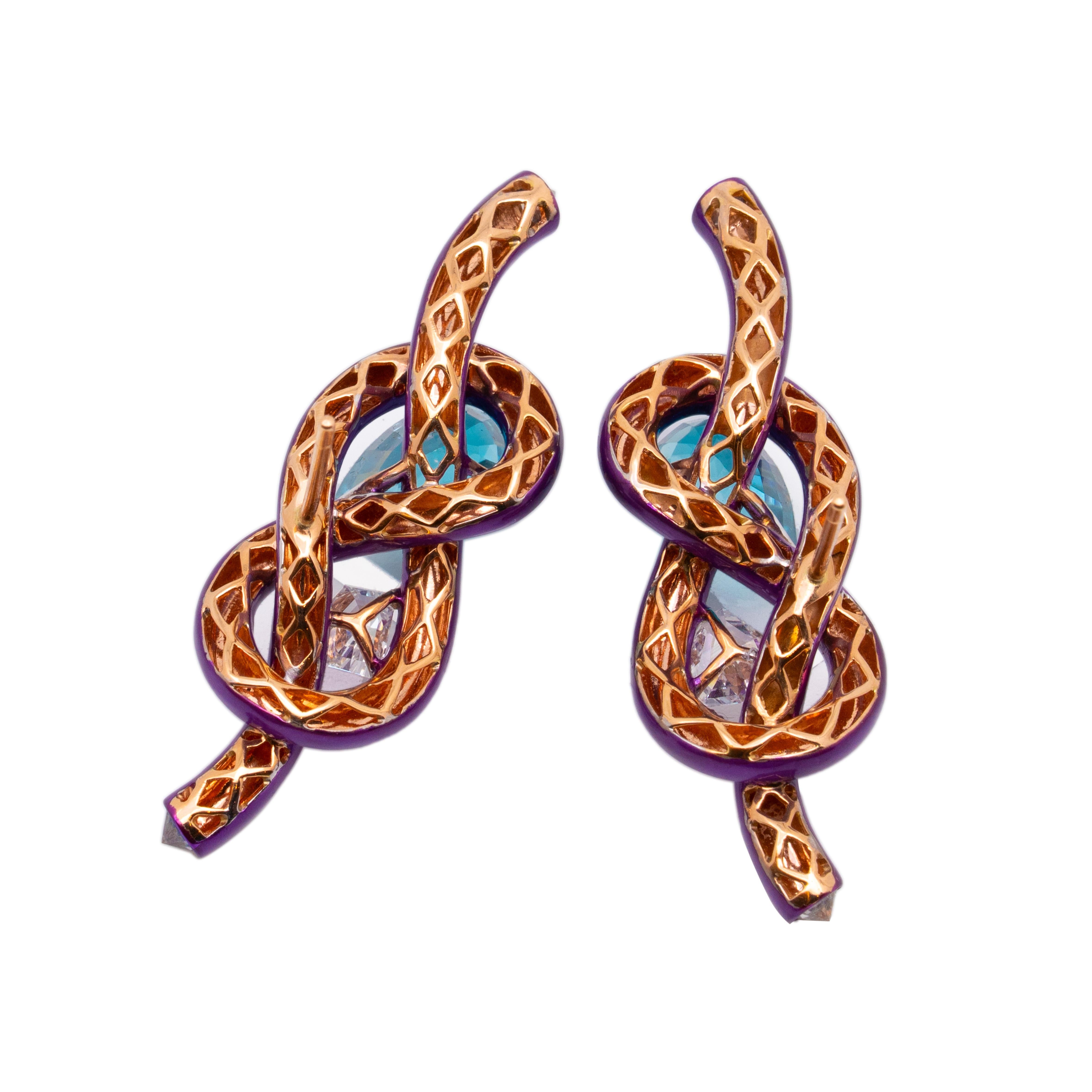 da uomo o donna Orecchini con zircone e diamante, oro rosa 18 carati, Austy Lee in vendita